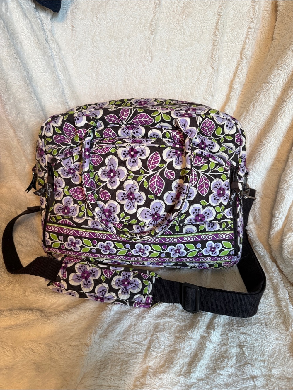 Vera Bradley Plum Crazy Quilted Floral Laptop Travel Bag Purple Green‎ Messenger